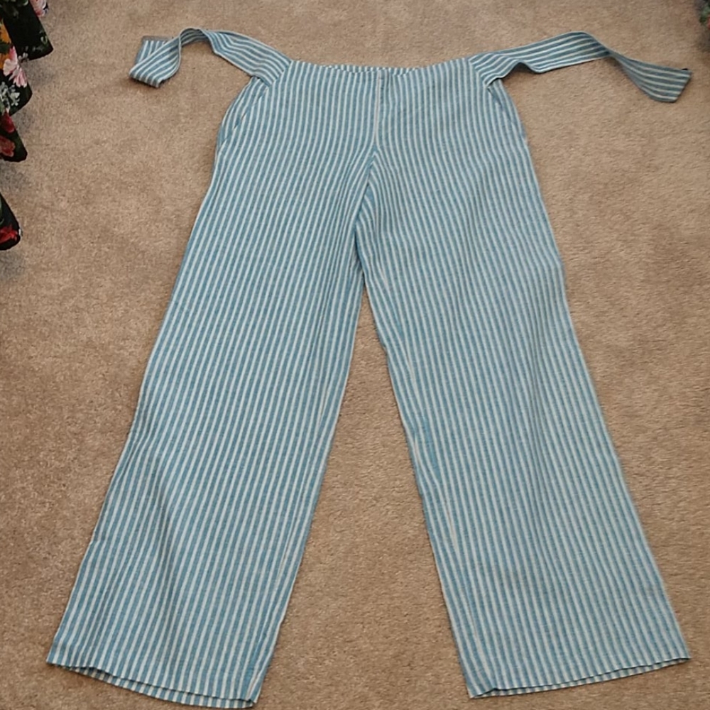 Michael Kors striped wide leg linen/cotton pants 4